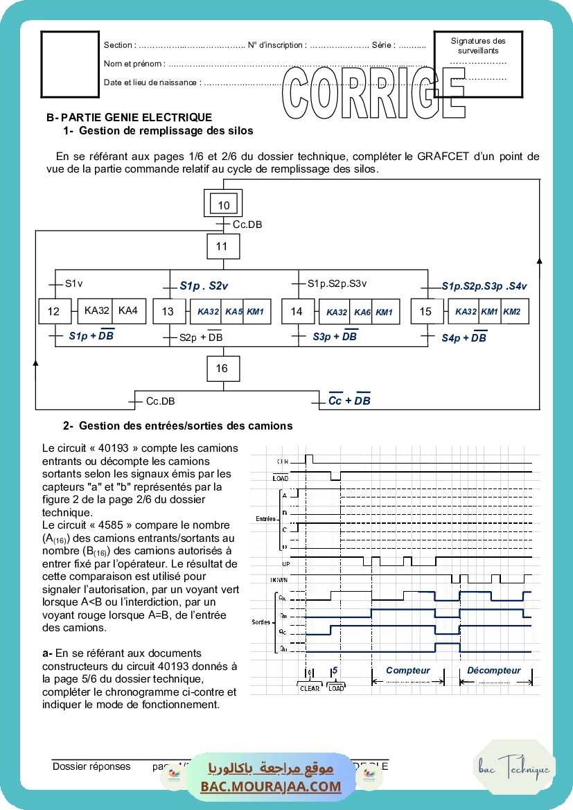 Corrigé principale technique Bac 2014 – Section technique